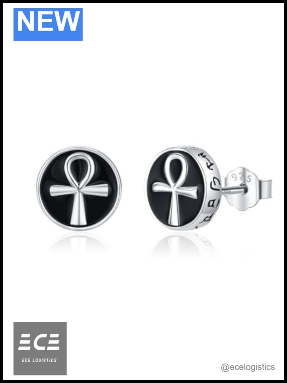 925 Sterling Silver Ankh Cross Stud Earrings Religious Gift for Men Women